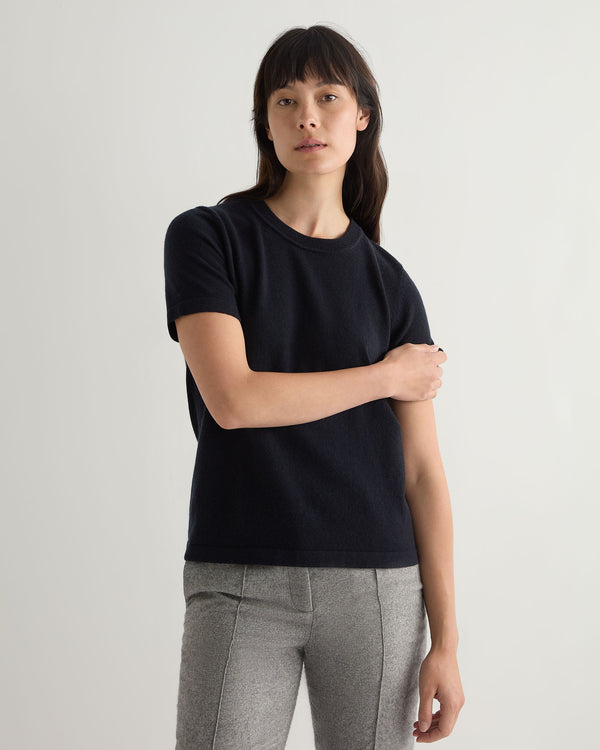 N.Peal Women's Lottie Cashmere T-Shirt Navy Blue