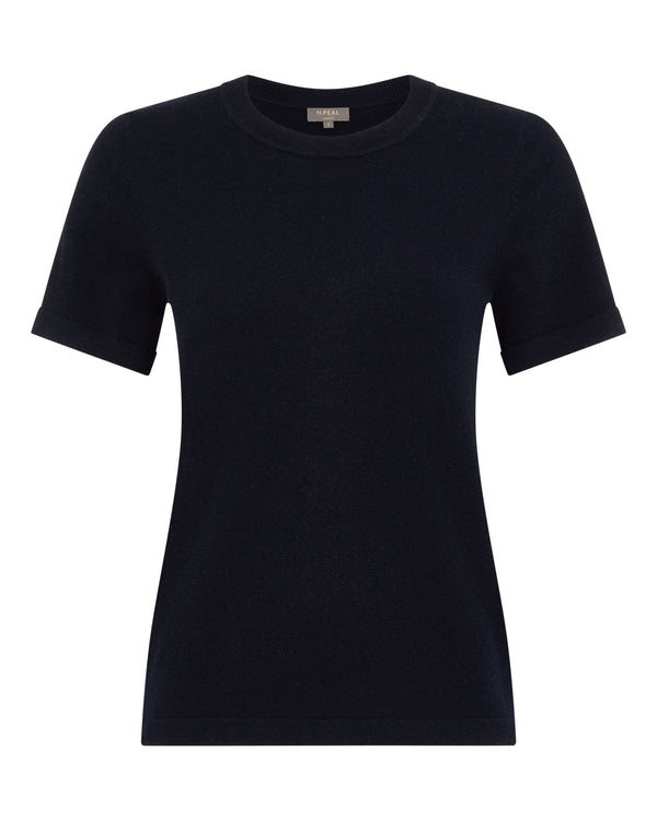 N.Peal Women's Lottie Cashmere T-Shirt Navy Blue