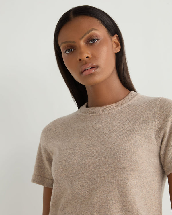 N.Peal Women's Lottie Cashmere T-Shirt Oatmeal Brown