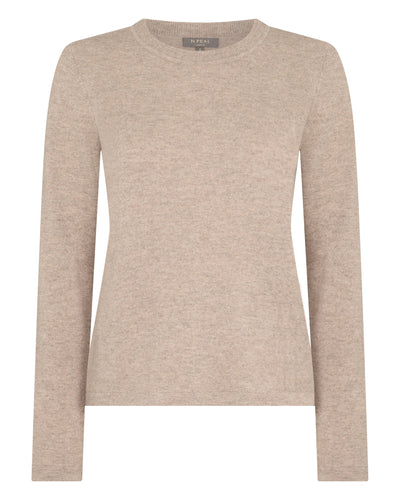 N.Peal Women's Hallie Round Neck Cashmere Jumper Oatmeal Brown