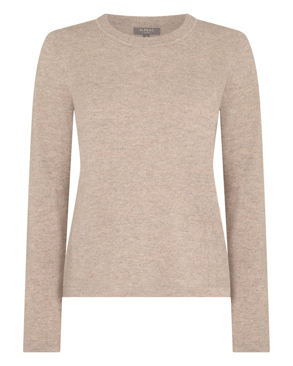 N.Peal Women's Hallie Round Neck Cashmere Jumper Oatmeal Brown