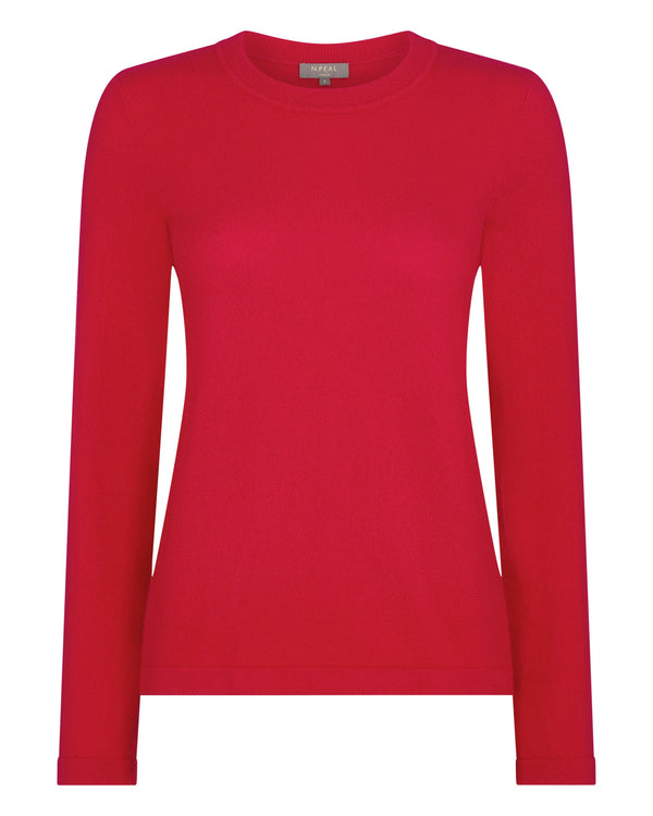 N.Peal Women's Hallie Round Neck Cashmere Jumper Riding Red