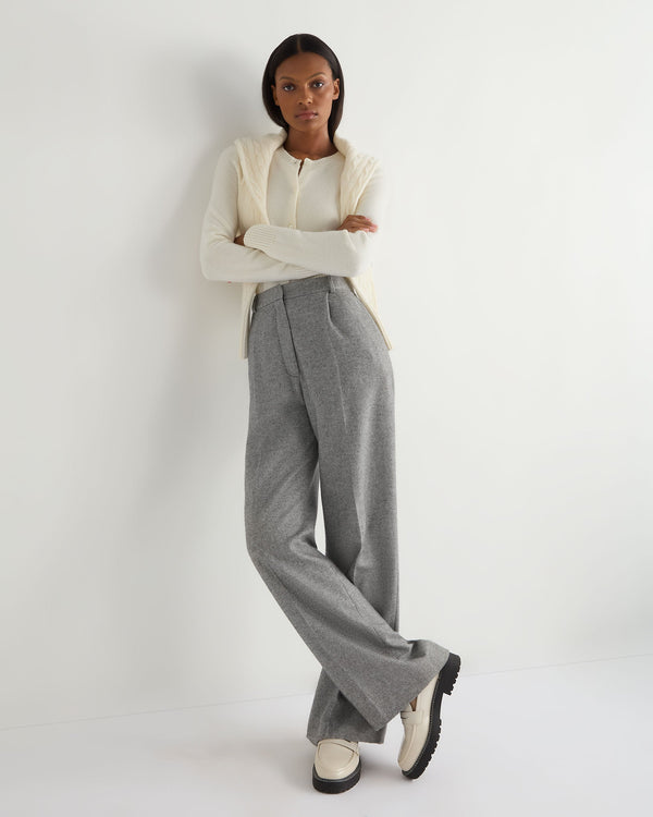 N.Peal Women's Florence Herringbone Wide Leg Trouser Grey 