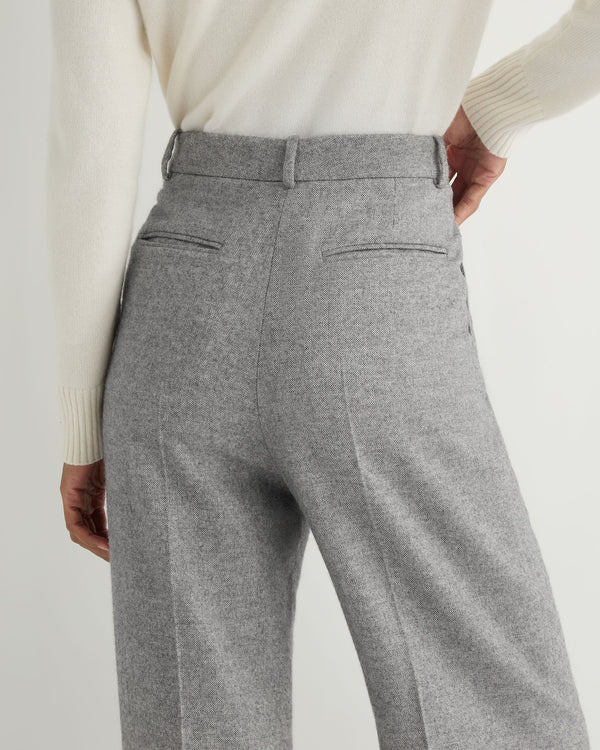 N.Peal Women's Florence Herringbone Wide Leg Trouser Grey 