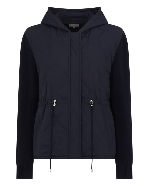 N.Peal Women's Quilted Woven Mix Cashmere Jacket Navy Blue