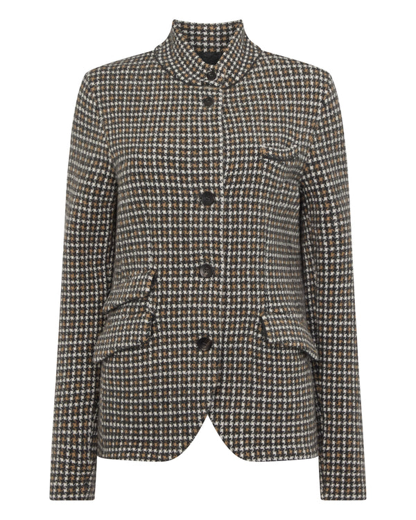 N.Peal Women's Dogtooth Utility Cashmere Blazer Brown