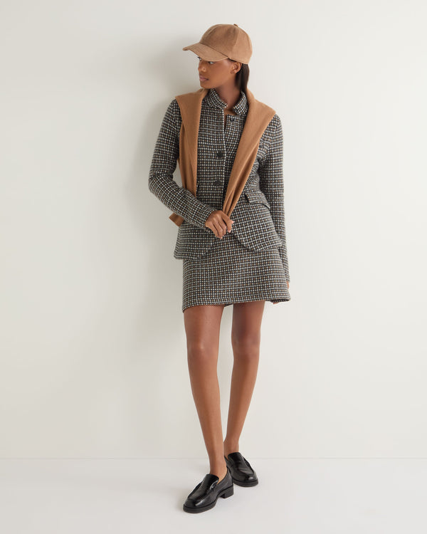 N.Peal Women's Dogtooth Utility Cashmere Blazer Brown