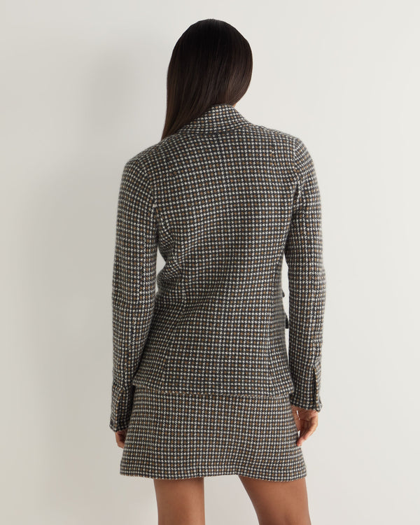 N.Peal Women's Dogtooth Utility Cashmere Blazer Brown