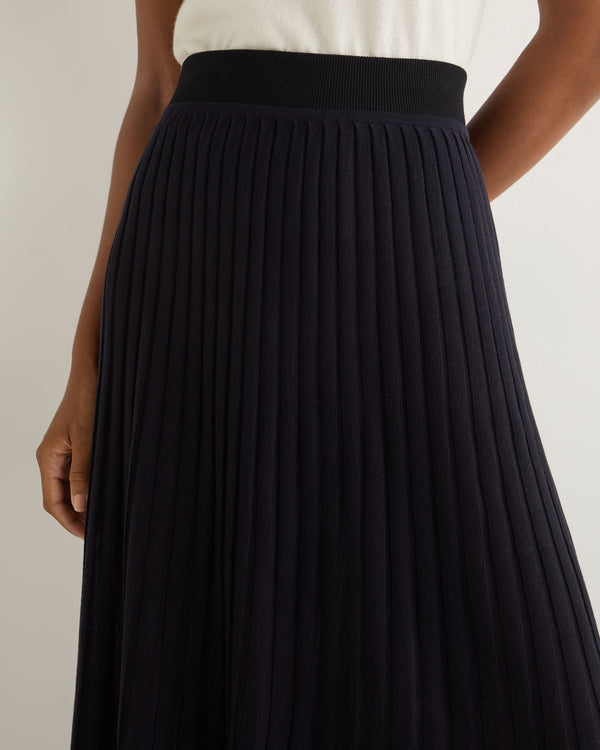 N.Peal Women's Superfine Pleated Cashmere Silk Skirt Navy Blue