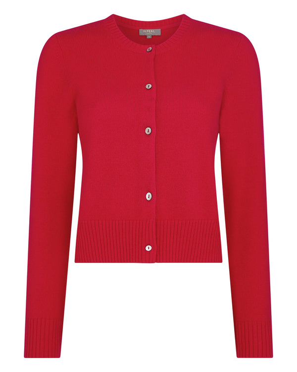 N.Peal Women's Chunky Crop Cashmere Cardigan Riding Red