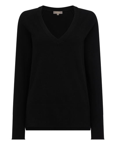 N.Peal Women's Relaxed V Neck Cashmere Jumper Black