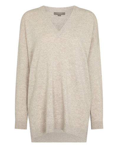 N.Peal Women's Longline V Neck Cashmere Jumper Sand Brown