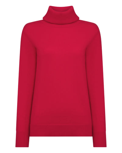 N.Peal Women's Loose Roll Neck Cashmere Jumper Riding Red