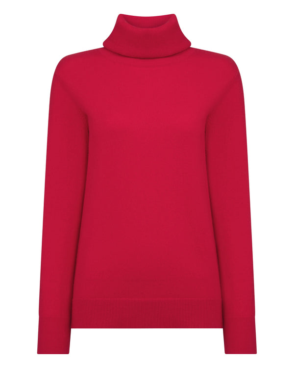 N.Peal Women's Loose Roll Neck Cashmere Jumper Riding Red