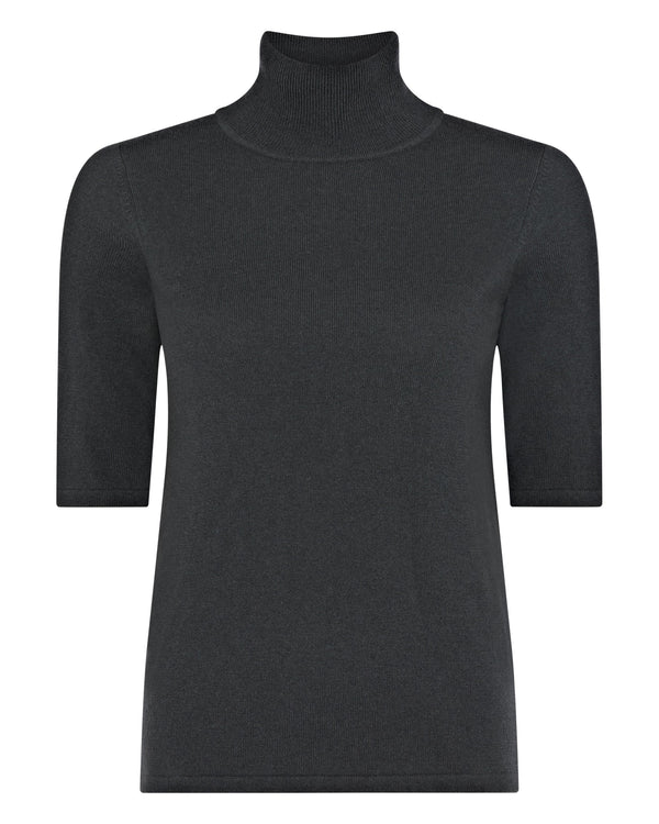 N.Peal Women's Mock Neck Cashmere T-Shirt Anthracite Grey