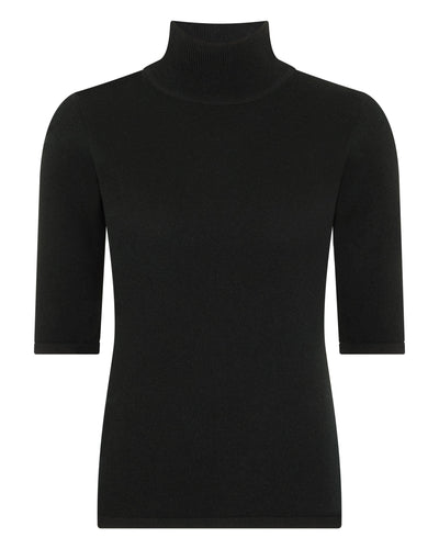 N.Peal Women's Mock Neck Cashmere T-Shirt Black