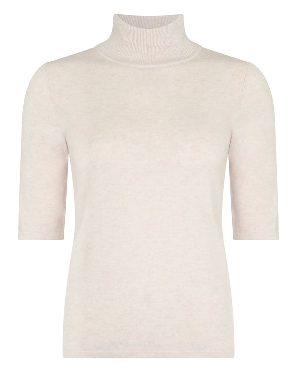 N.Peal Women's Mock Neck Cashmere T-Shirt Frost White