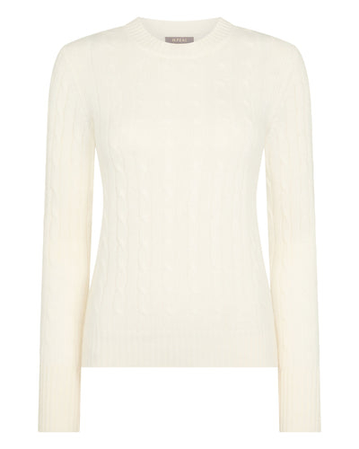 N.Peal Women's Adelyn Cable Round Neck Cashmere Jumper New Ivory White