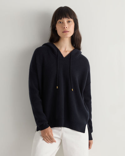 N.Peal Women's Honeycomb Hooded Cashmere Jumper Navy Blue