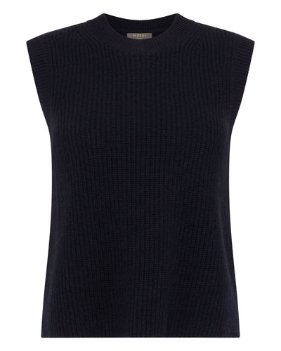 N.Peal Women's Rib Round Neck Cashmere Tank Top Navy Blue