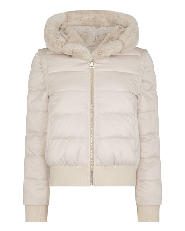 N.Peal Women's Eva Birdseye Fur Hooded Jacket Ecru White