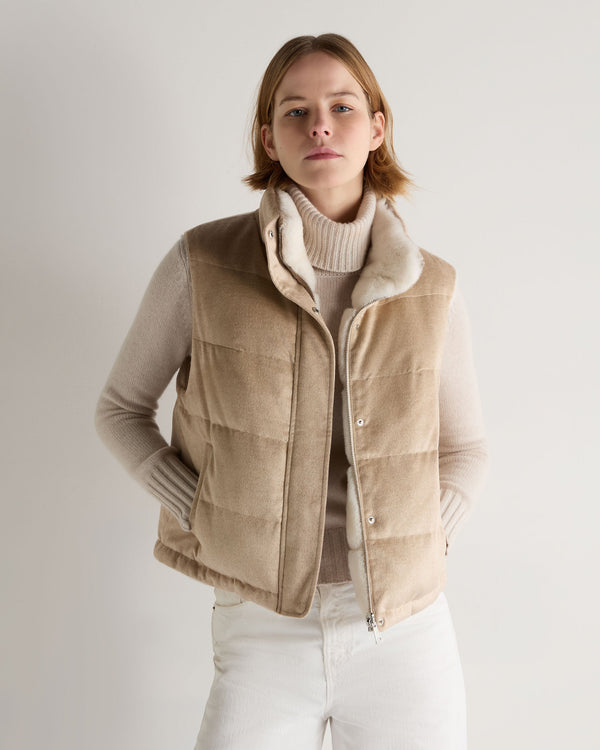 N.Peal Women's Reversible Rex Gilet Sand Brown