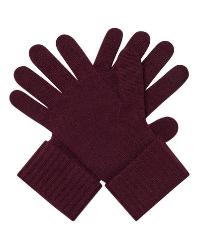 N.Peal Women's Ribbed Cashmere Gloves Bordeaux Red