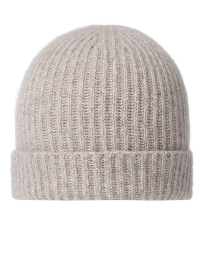 N.Peal Unisex Ribbed Cashmere Hat Basilica Beige Brown Marl