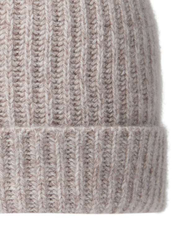 N.Peal Unisex Ribbed Cashmere Hat Basilica Beige Brown Marl
