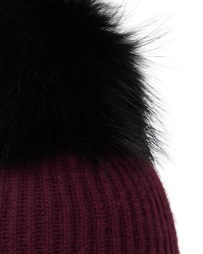 N.Peal Unisex Ribbed Cashmere Hat With Detachable Pom Bordeaux Red