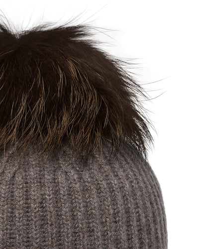 N.Peal Unisex Ribbed Cashmere Hat With Detachable Pom Otter Brown