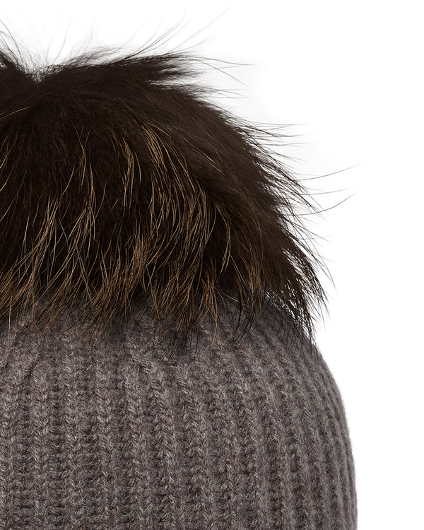 N.Peal Unisex Ribbed Cashmere Hat With Detachable Pom Otter Brown