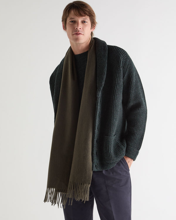 N.Peal Unisex Large Woven Cashmere Scarf Arabica Khaki Green
