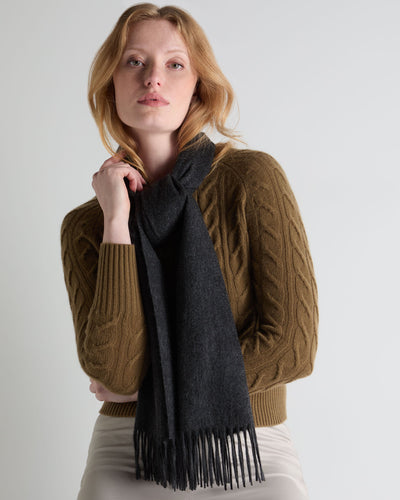 N.Peal Unisex Large Woven Cashmere Scarf Deep Charcoal Grey