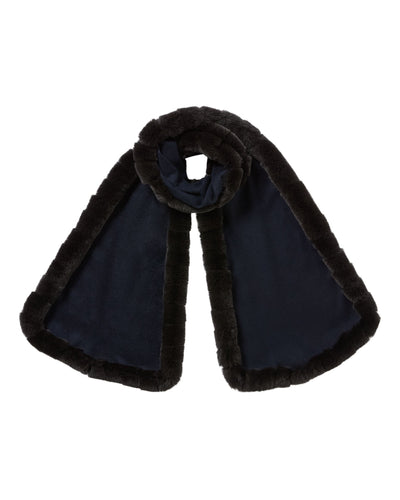 N.Peal Women's Meribel Woven Fur Trim Scarf Navy Blue