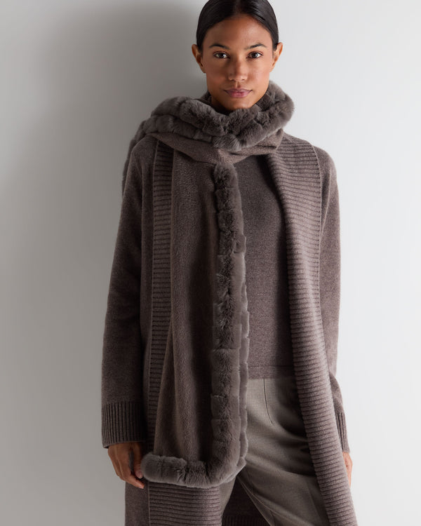 N.Peal Women's Meribel Woven Fur Trim Scarf Otter Brown