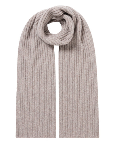 N.Peal Unisex Short Ribbed Cashmere Scarf Basilica Beige Brown Marl