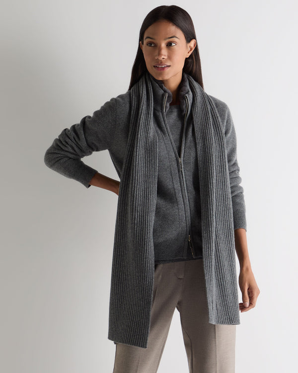 N.Peal Unisex Short Ribbed Cashmere Scarf Elephant Grey