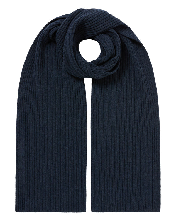 N.Peal Unisex Short Ribbed Cashmere Scarf Indigo Blue