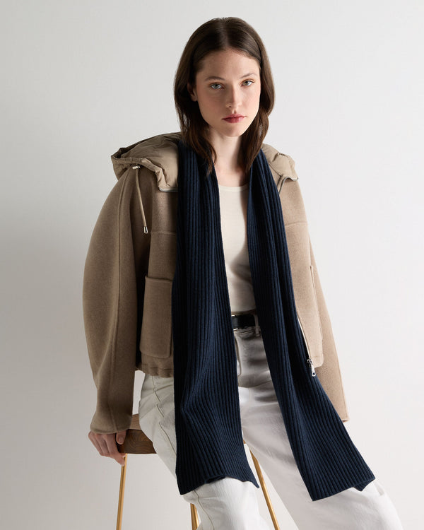 N.Peal Unisex Short Ribbed Cashmere Scarf Indigo Blue