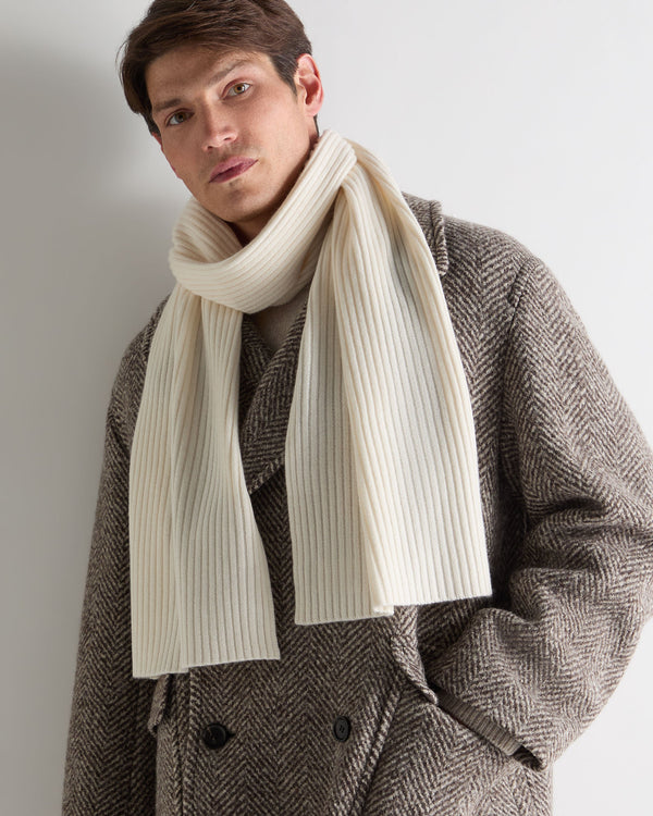 N.Peal Unisex Short Ribbed Cashmere Scarf New Ivory White