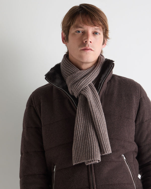 N.Peal Unisex Short Ribbed Cashmere Scarf Otter Brown