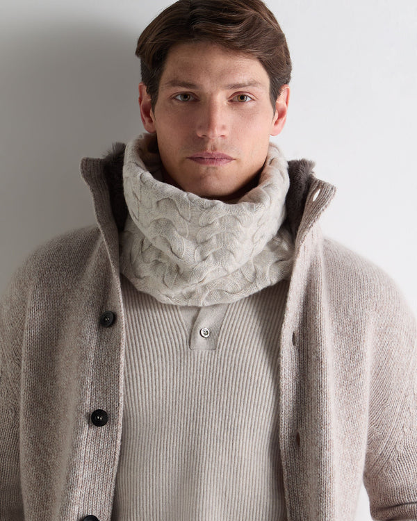 N.Peal Unisex Cable Cashmere Snood Ash Grey Marl