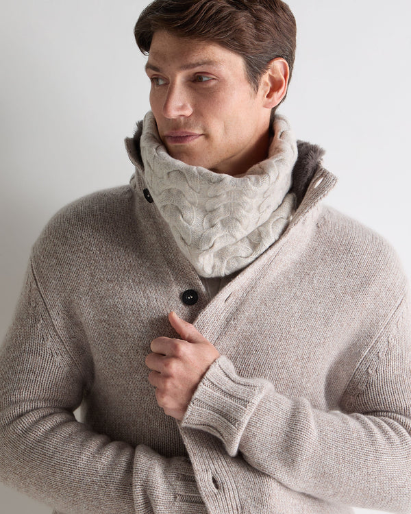 N.Peal Unisex Cable Cashmere Snood Ash Grey Marl