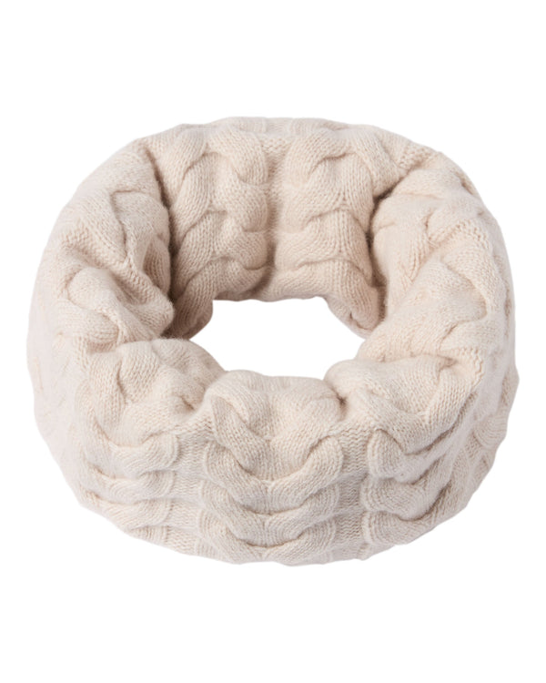 N.Peal Unisex Cable Cashmere Snood Ecru White