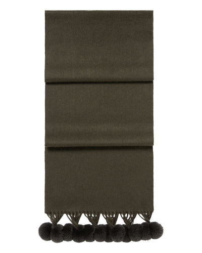 N.Peal Women's Davos Fur Bobble Cashmere Scarf Arabica Khaki Green