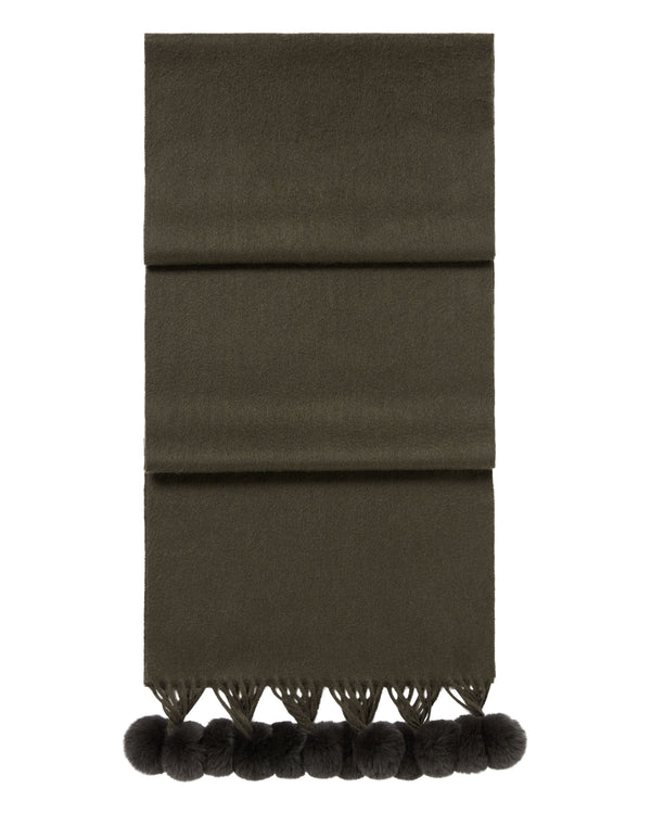 N.Peal Women's Davos Fur Bobble Cashmere Scarf Arabica Khaki Green