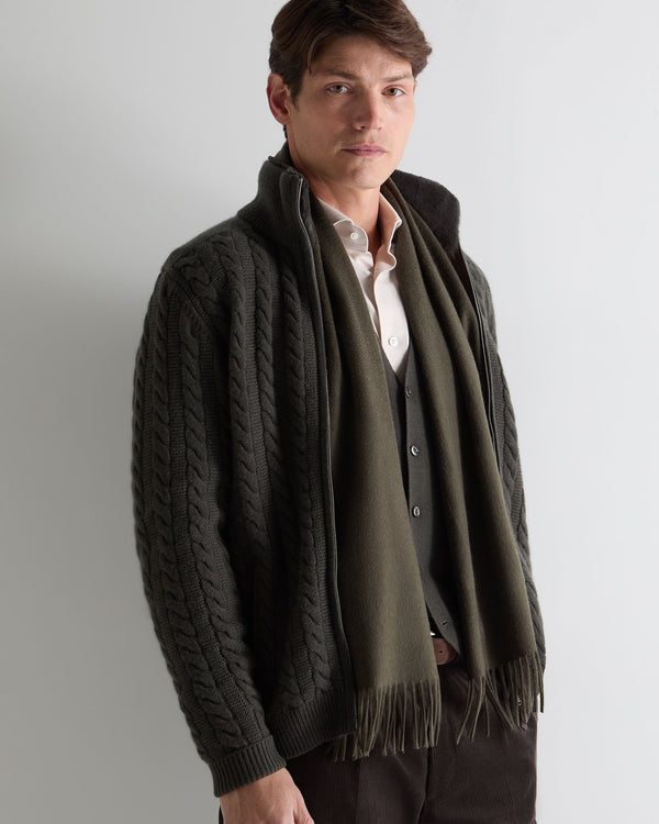 N.Peal Unisex Woven Cashmere Scarf Arabica Khaki Green