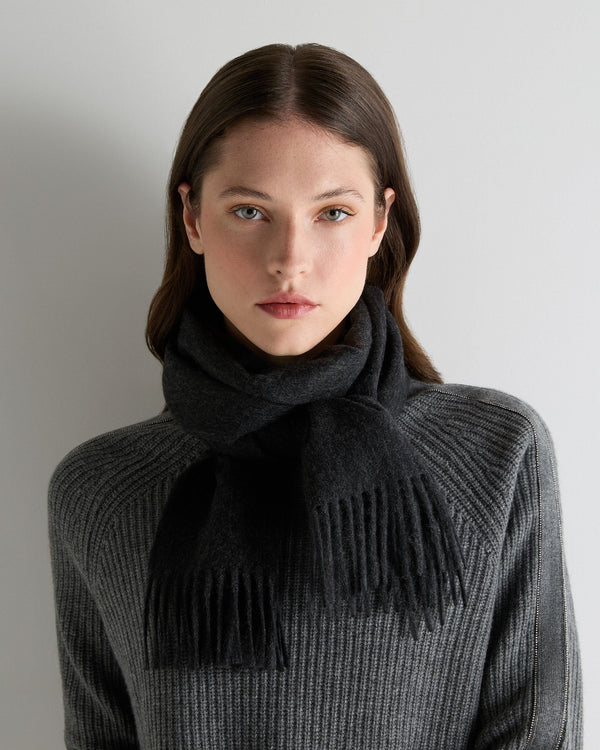 N.Peal Unisex Woven Cashmere Scarf Deep Charcoal Grey
