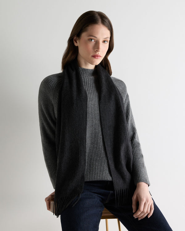 N.Peal Unisex Woven Cashmere Scarf Deep Charcoal Grey